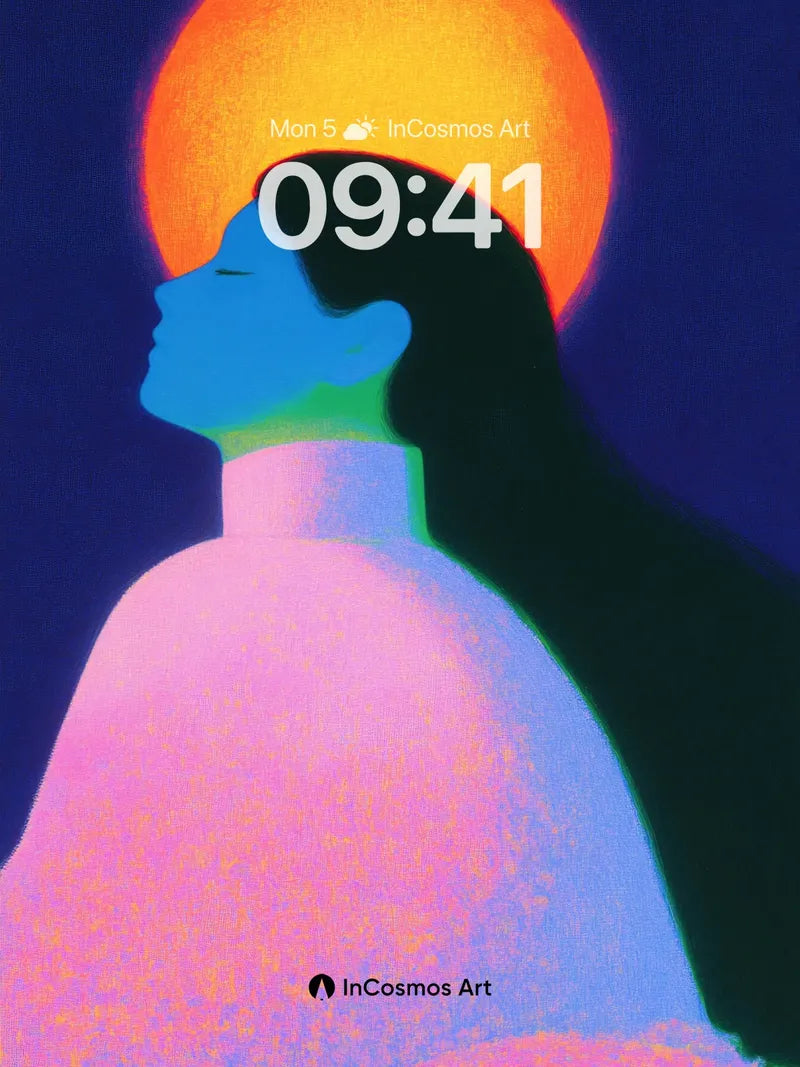 Neon Serenity Wallpaper with Celestial Halo