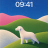 Serene White Dog Wallpaper with Textured Hills wallpaper for iPhone, iPad & Mac