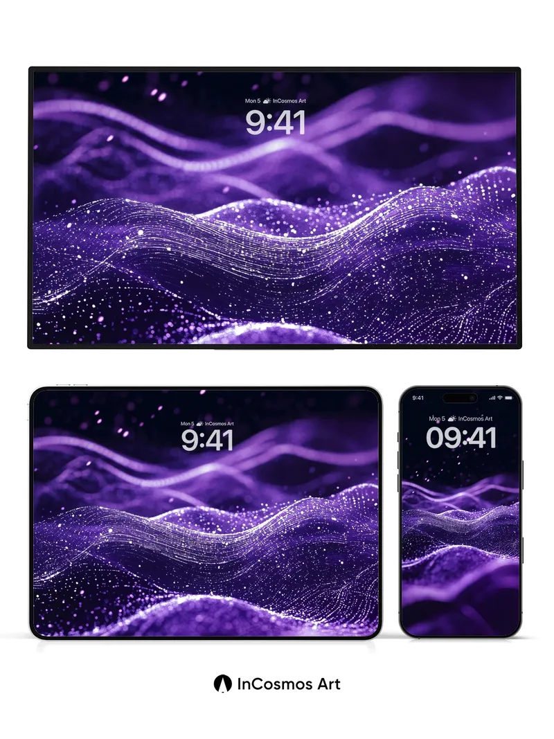 Luminous Wave Wallpaper with Cosmic Particles