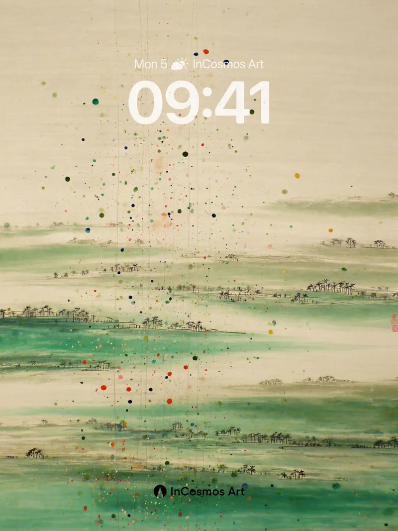 Serene Jade Mist Wallpaper with Painted Rain