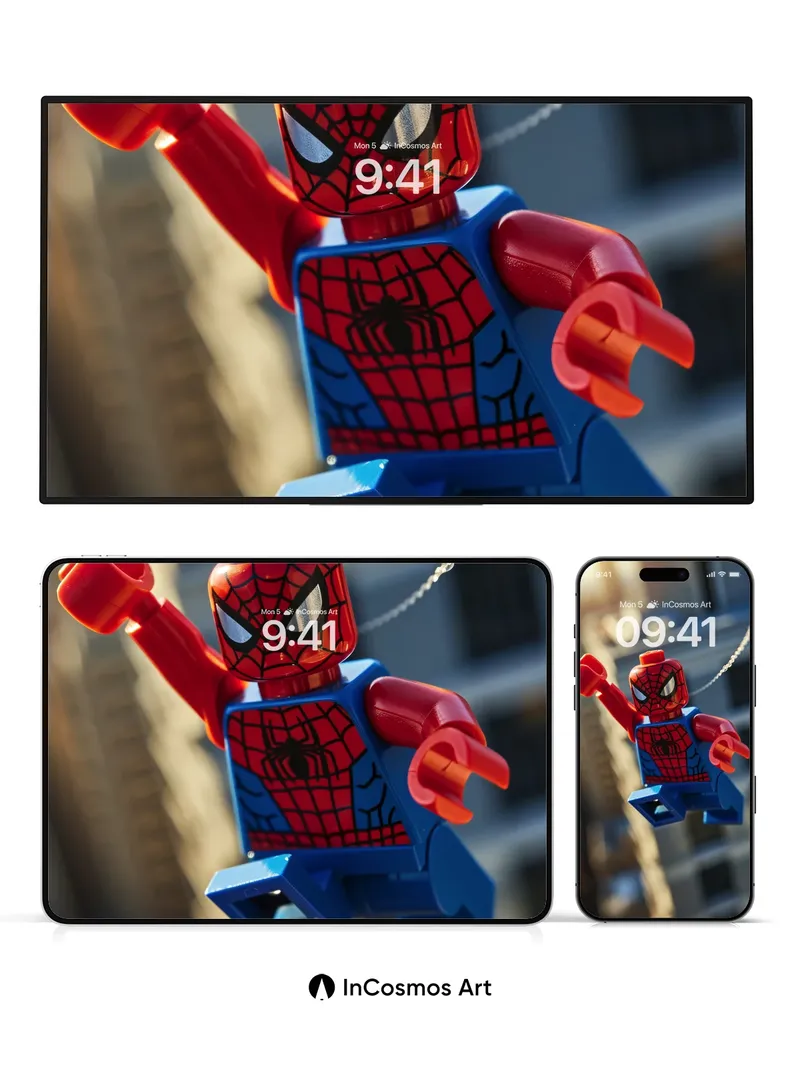 Playful Web-Swing Wallpaper with LEGO Hero