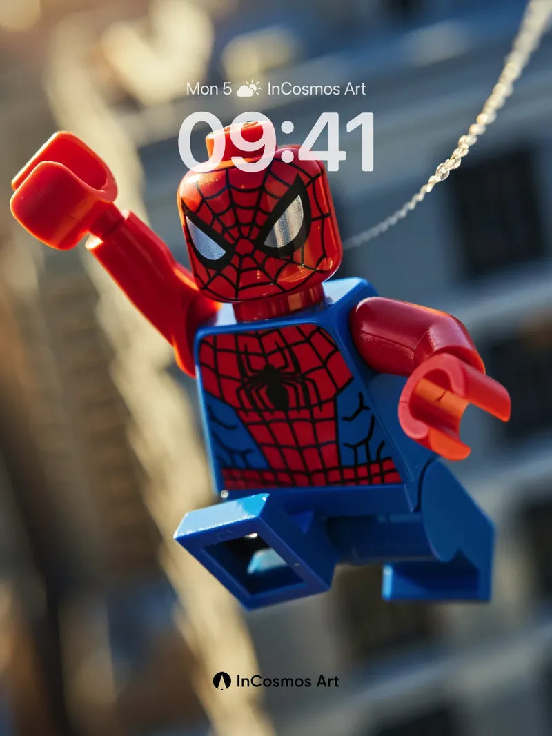 Playful Web-Swing Wallpaper with LEGO Hero