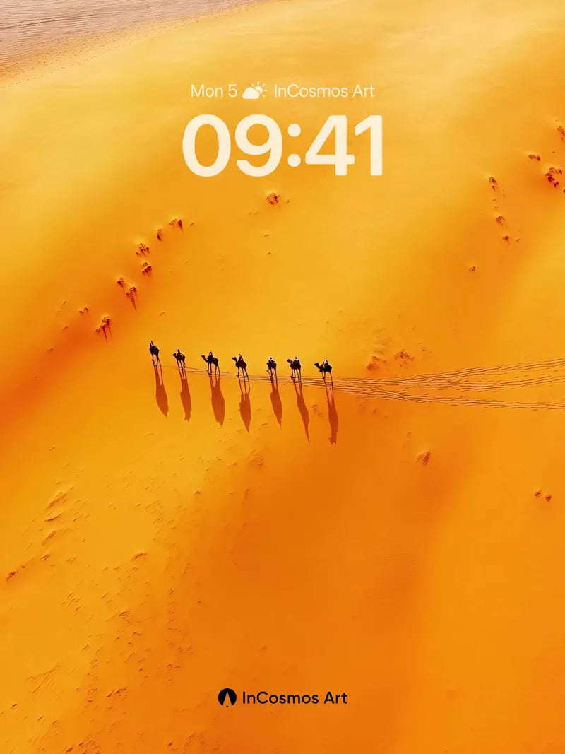 Golden Dune Mirage Wallpaper with Camel Caravan