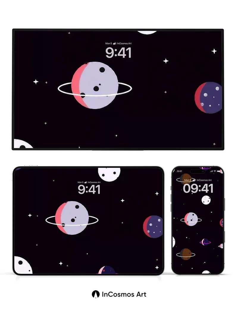 Cosmic Whimsy Wallpaper with Floating Rings