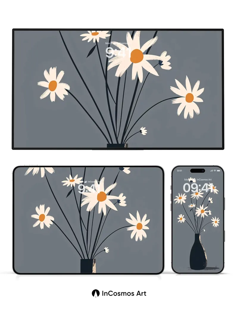 Serene Daisy Bloom Wallpaper with Textured Vase