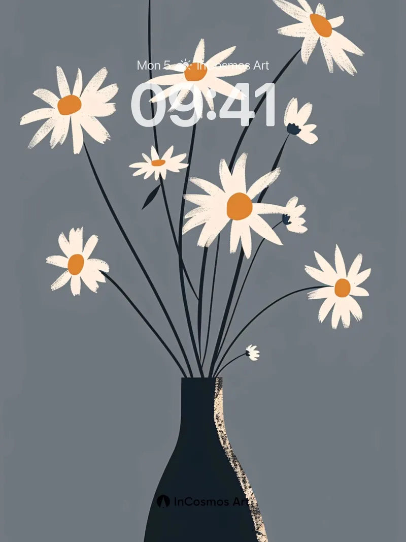 Serene Daisy Bloom Wallpaper with Textured Vase