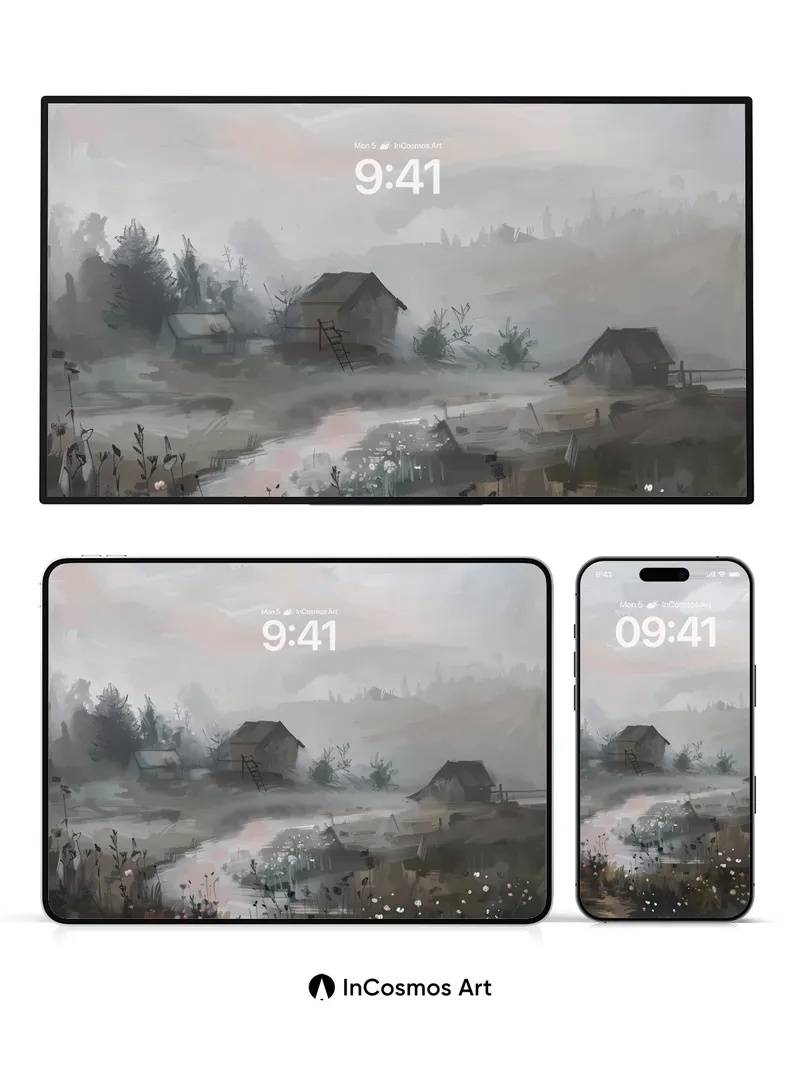 Misty Hollow Wallpaper with Whispering Fields