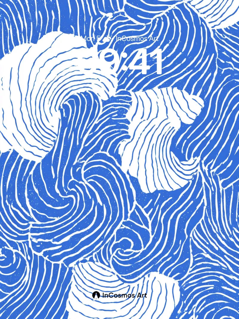 Cerulean Wave Wallpaper with Hokusai Echoes wallpaper for iPhone, iPad & Mac