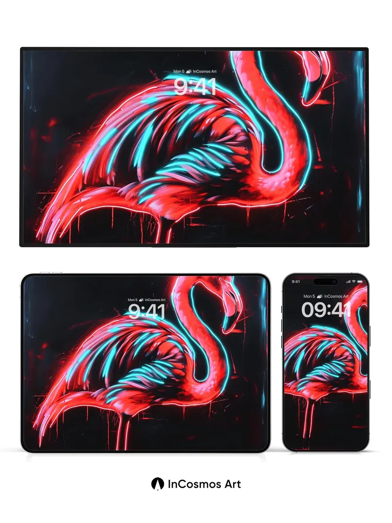 Neon Pulse Flamingo Wallpaper with Electric Feathers