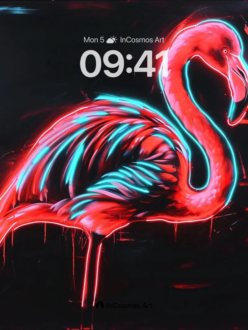 Neon Pulse Flamingo Wallpaper with Electric Feathers