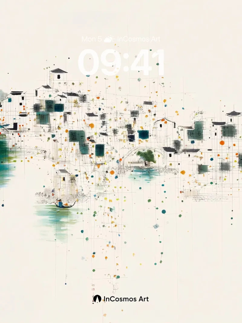 Serenity Splash Wallpaper with Floating Ink Dots