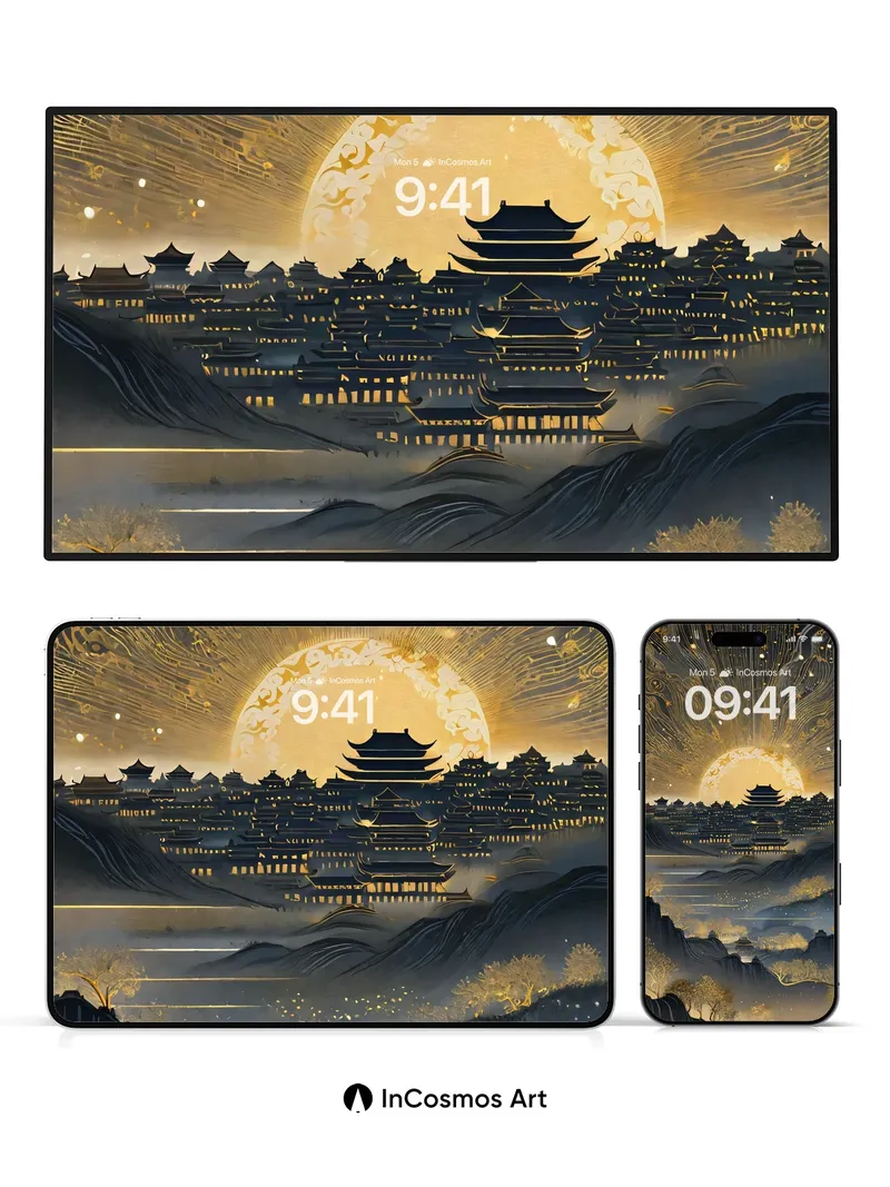 Golden Reverie Wallpaper with Celestial Architecture