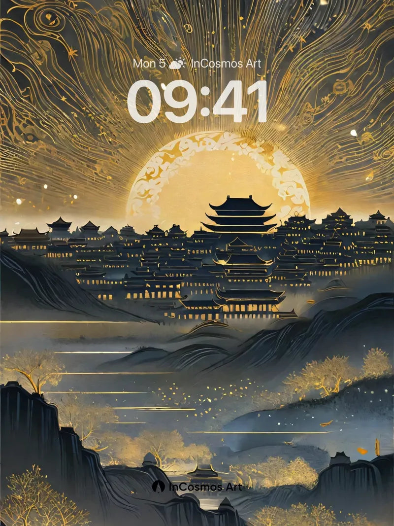 Golden Reverie Wallpaper with Celestial Architecture