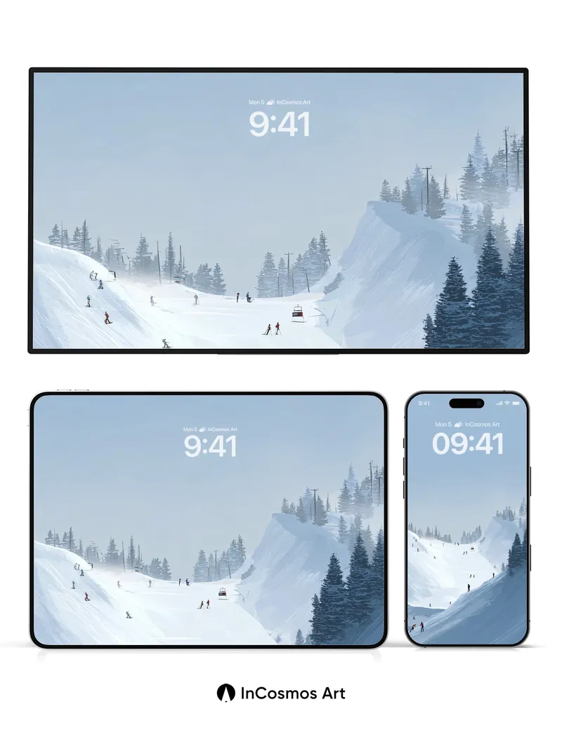 Silent Slope Wallpaper with Distant Skiers