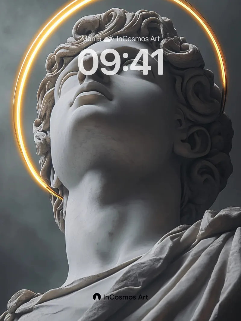 Serene Marble Angel Wallpaper with Golden Halo wallpaper for iPhone, iPad & Mac