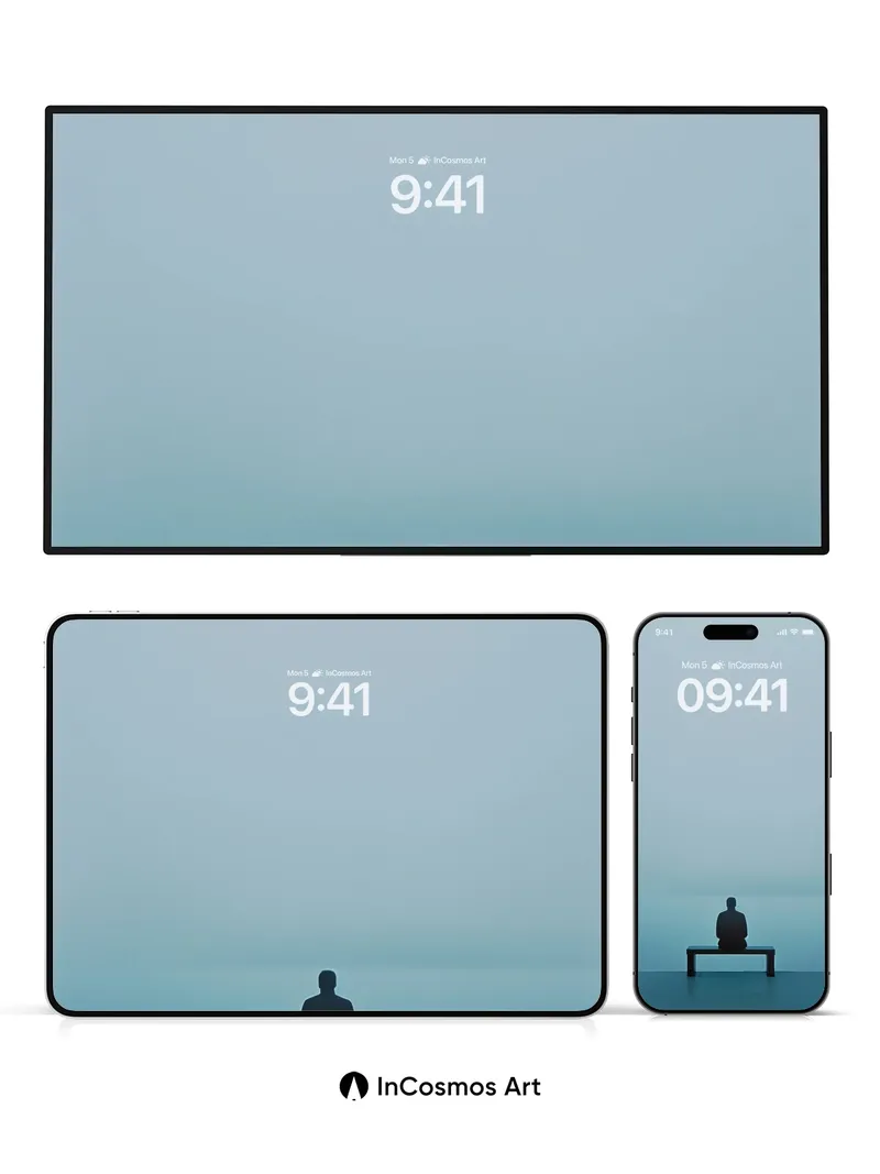 Serenity Bench Wallpaper with Misty Horizon