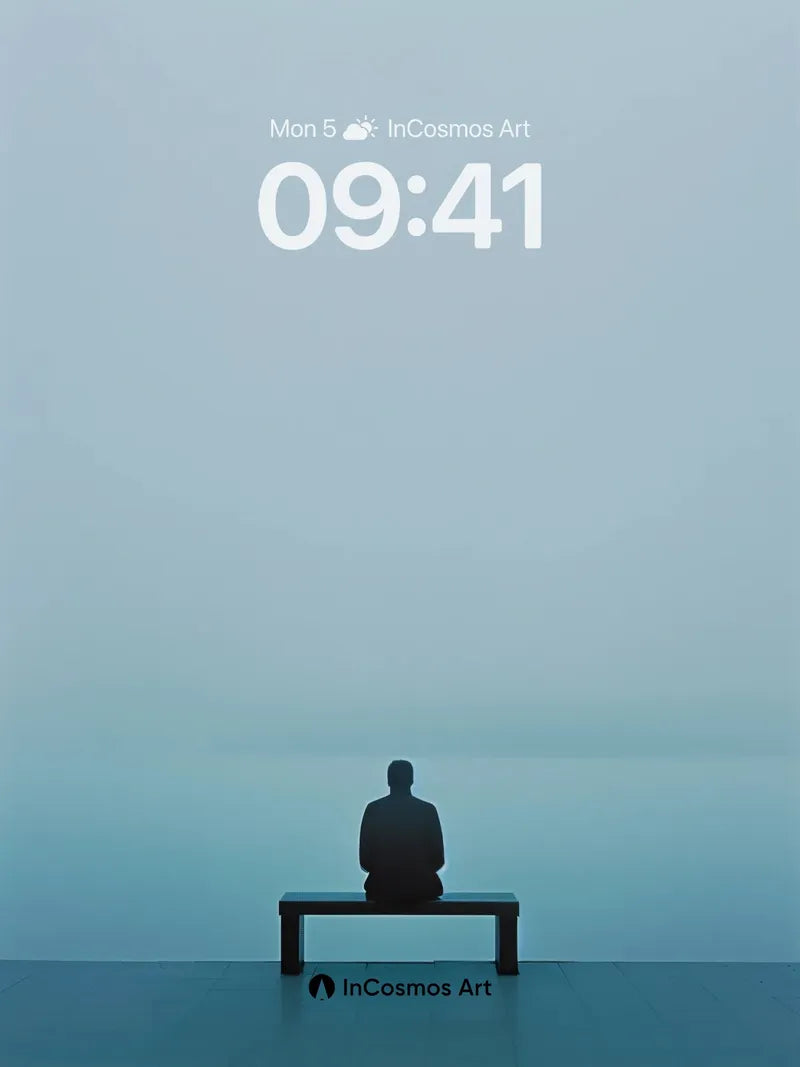 Serenity Bench Wallpaper with Misty Horizon