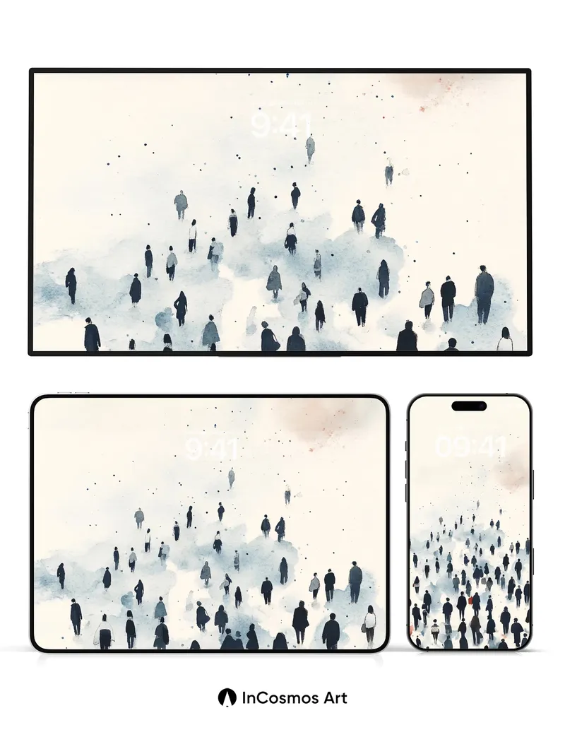 Silhouetted Drift Wallpaper with Floating Ink