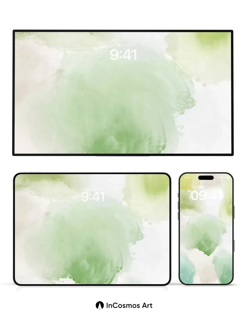 Serene Watercolor Wallpaper with Gentle Green Hues
