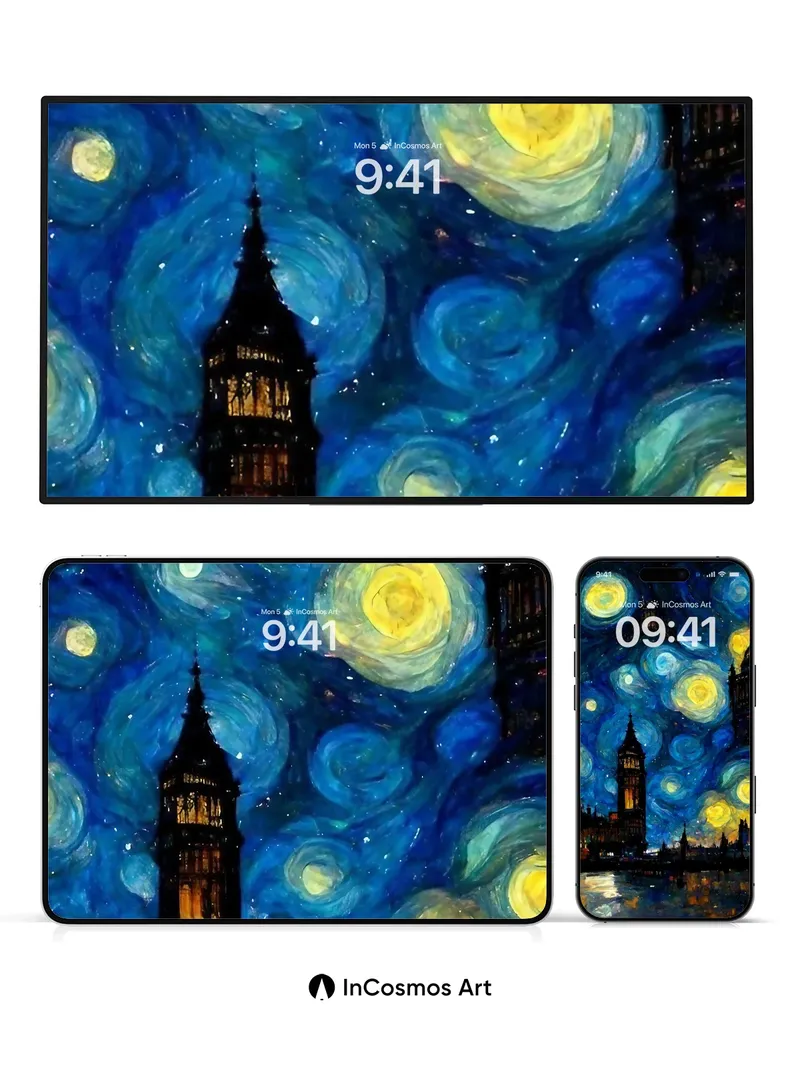 Starry Night London Wallpaper with Van Gogh Swirls