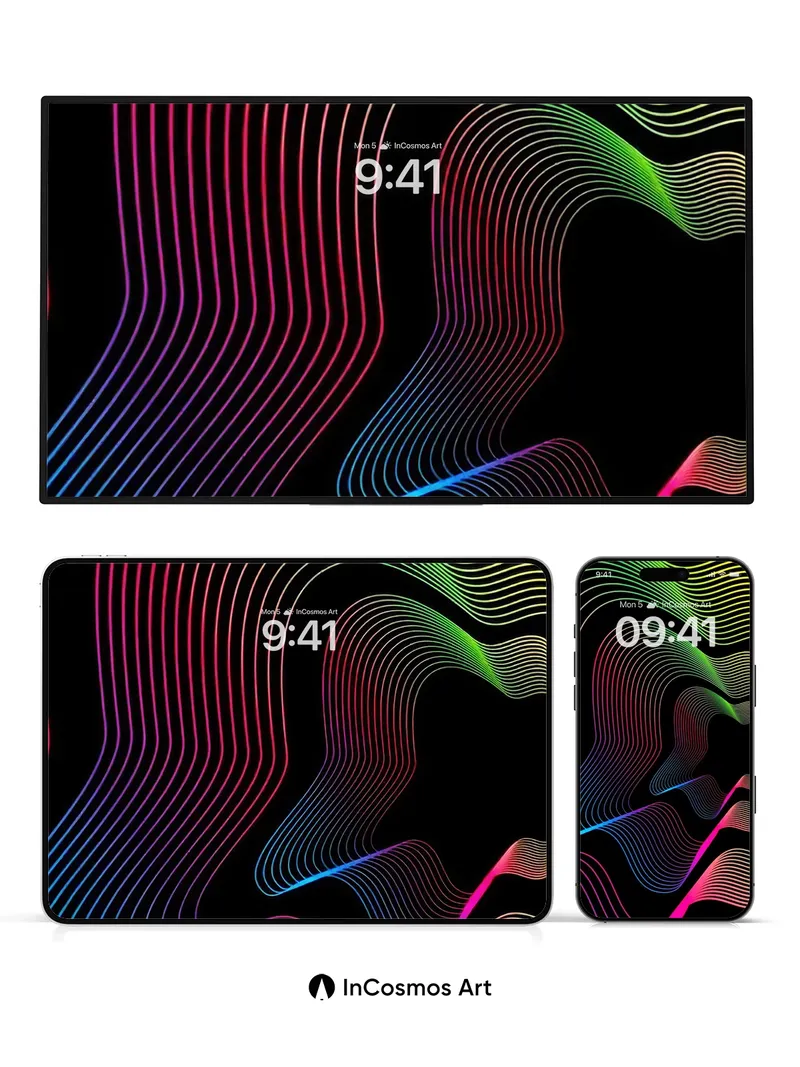 Neon Pulse Wallpaper with Rainbow Currents