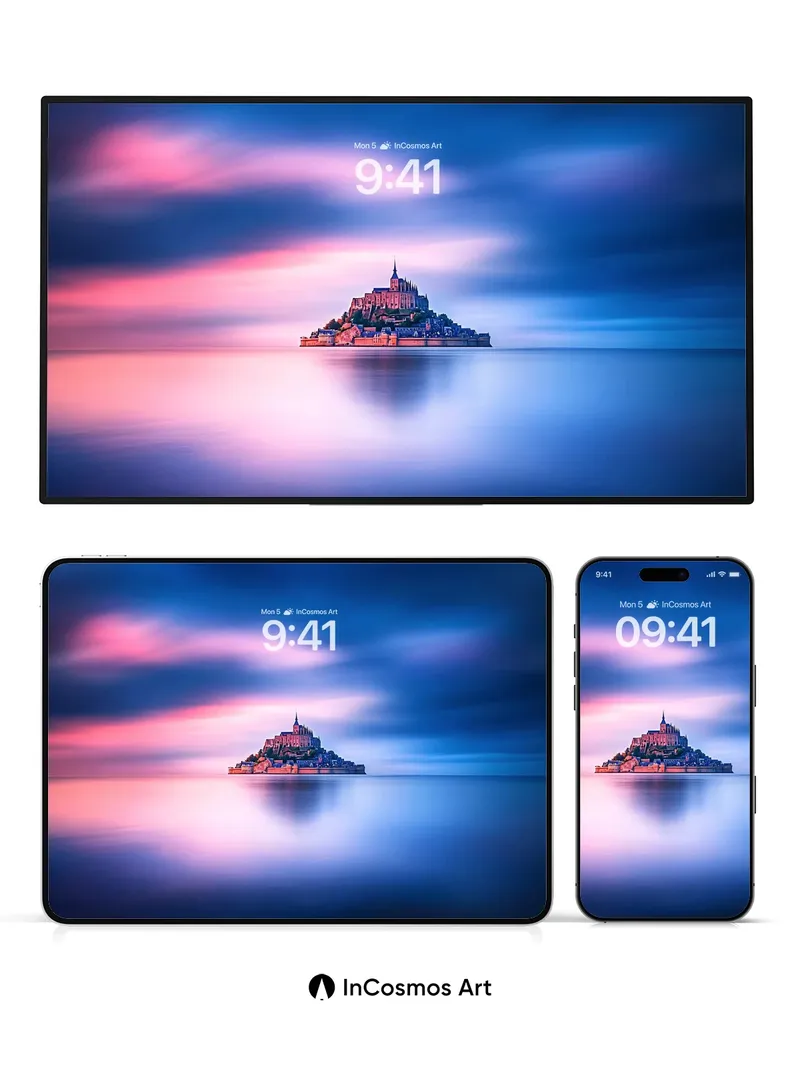 Serene Monastic Mirage Wallpaper with Ethereal Reflection