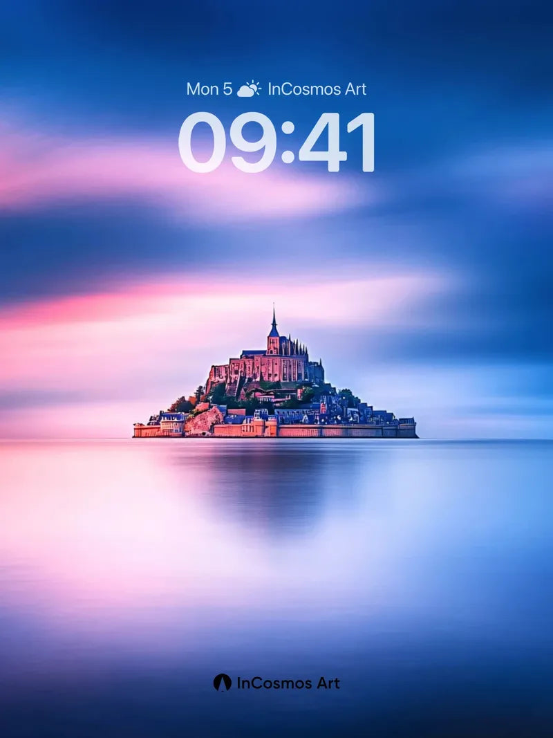 Serene Monastic Mirage Wallpaper with Ethereal Reflection