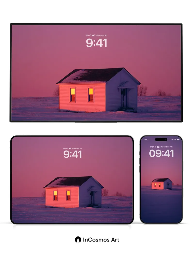 Crimson Stillness Wallpaper with Snow-Lit Windows