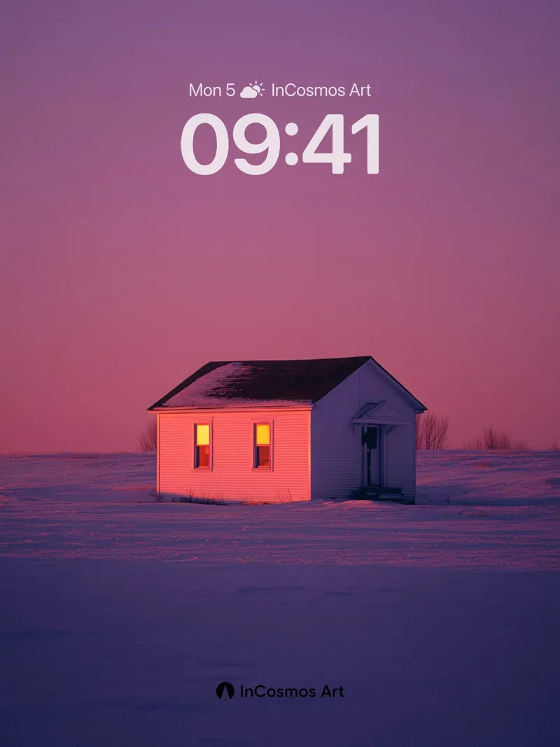 Crimson Stillness Wallpaper with Snow-Lit Windows