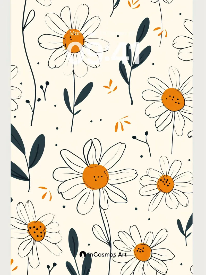 Whispering Daisy Wallpaper with Ink-Lined Leaves