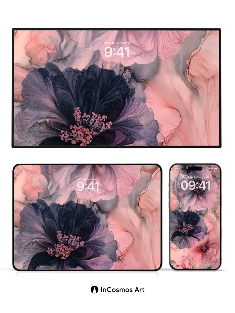 Velvet Bloom Wallpaper with Marbled Veins