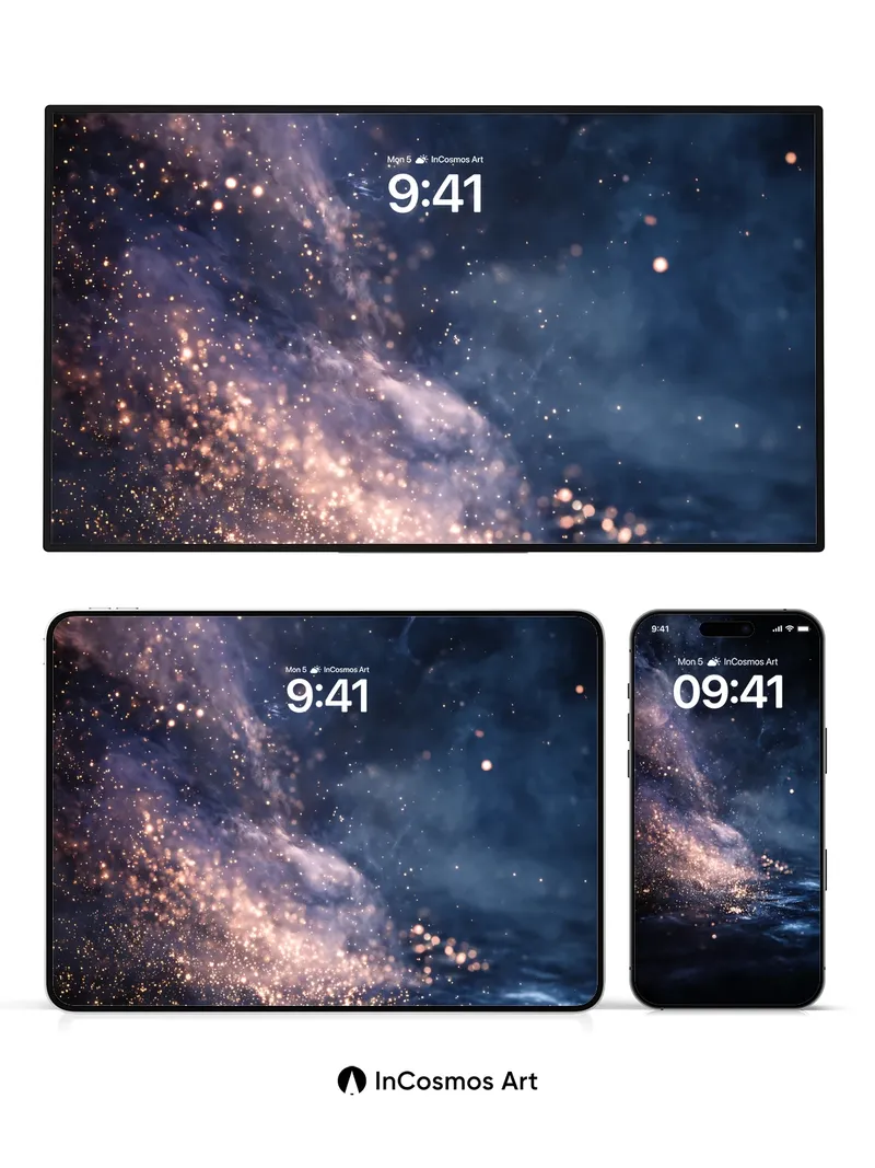 Cosmic Embers Wallpaper with Floating Stardust