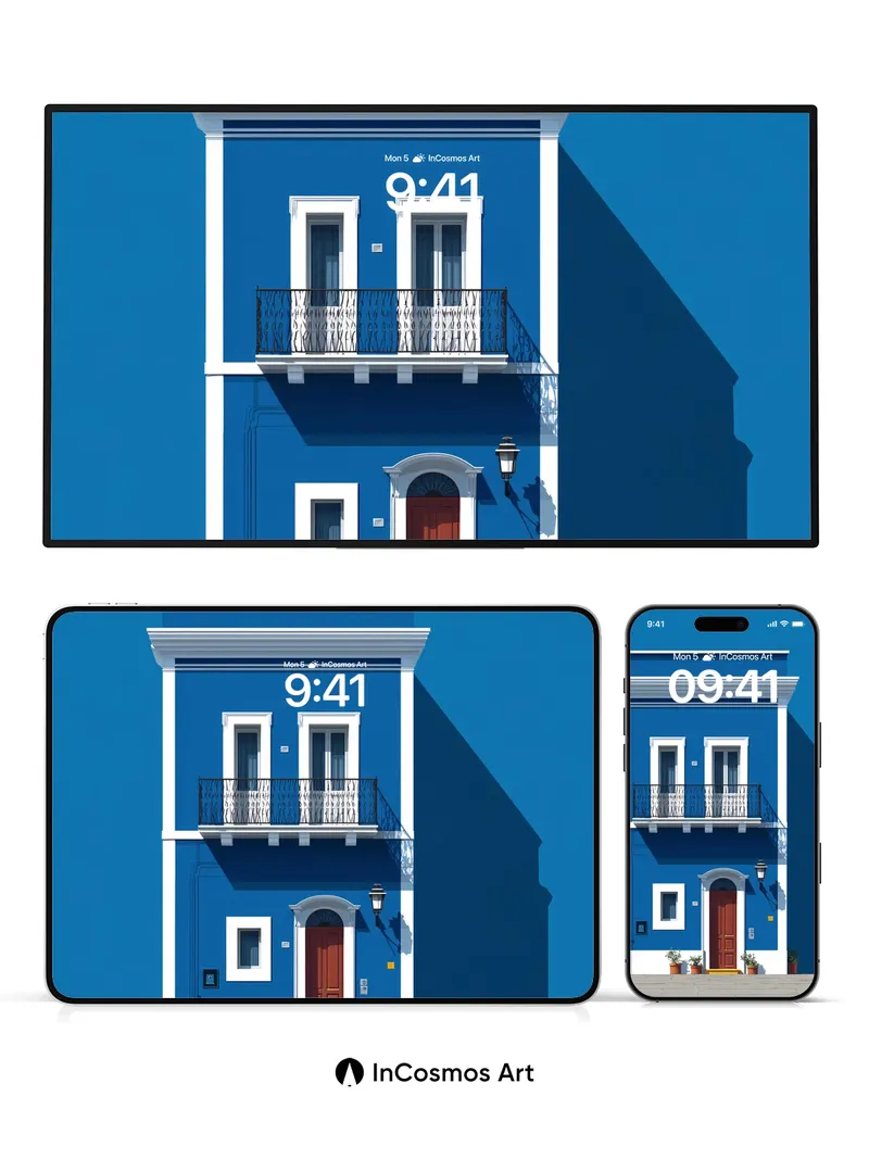 Cobalt Serenity Wallpaper with Balcony Whispers