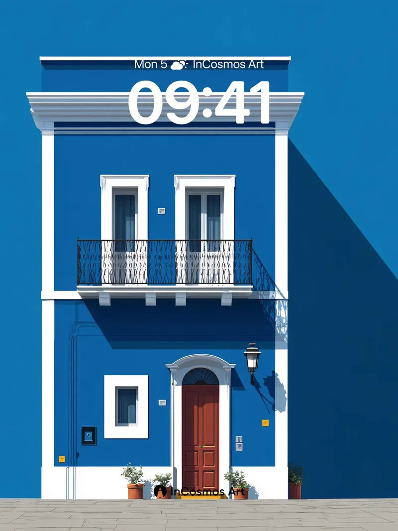 Cobalt Serenity Wallpaper with Balcony Whispers