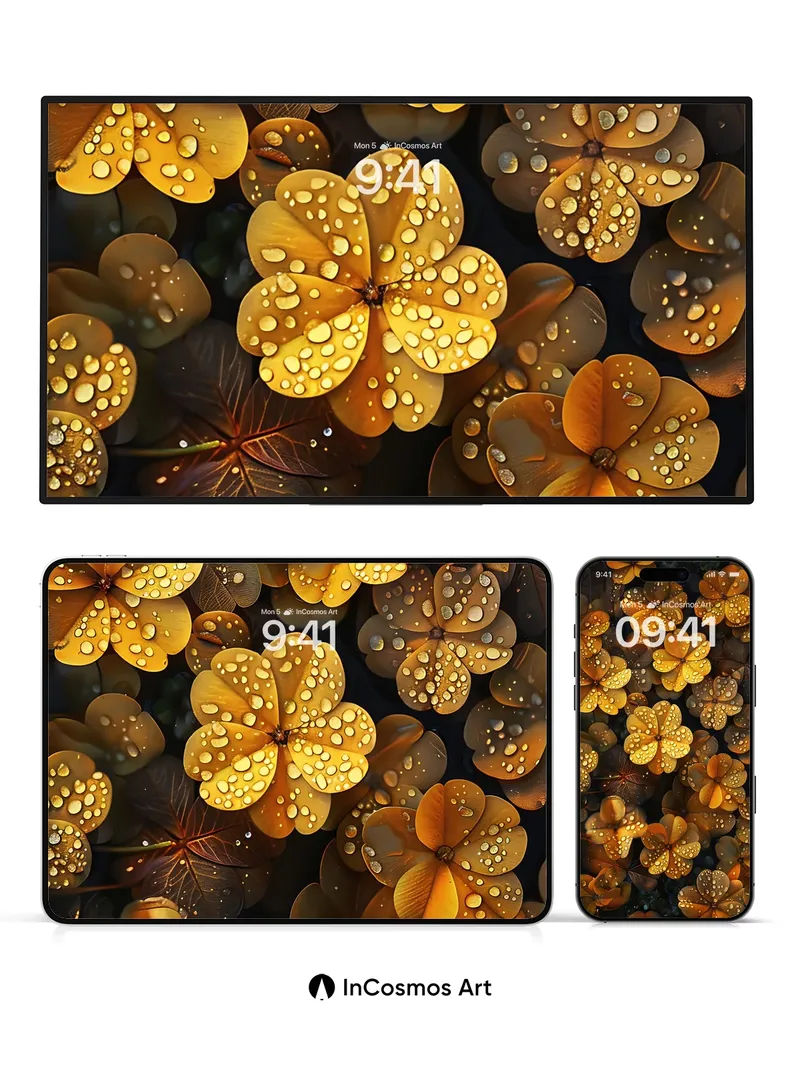 Golden Dewdrop Wallpaper with Living Petals
