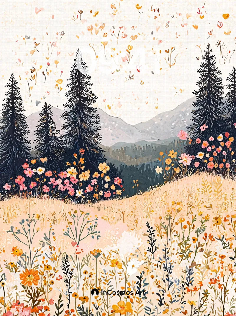 Whispering Meadow Wallpaper with Floating Petals