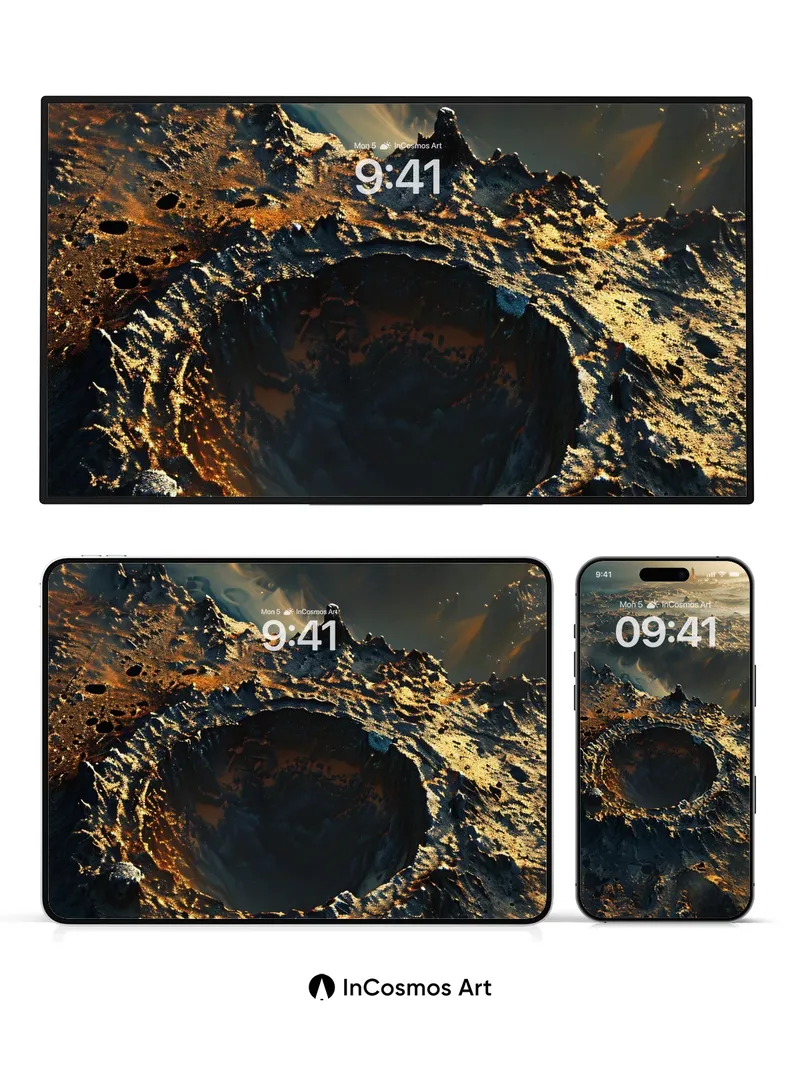 Ethereal Crater Wallpaper with Distant Volcano