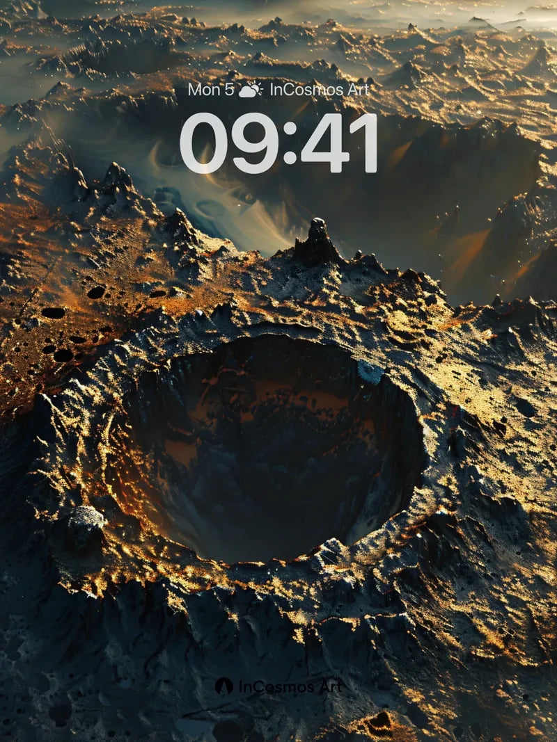 Ethereal Crater Wallpaper with Distant Volcano