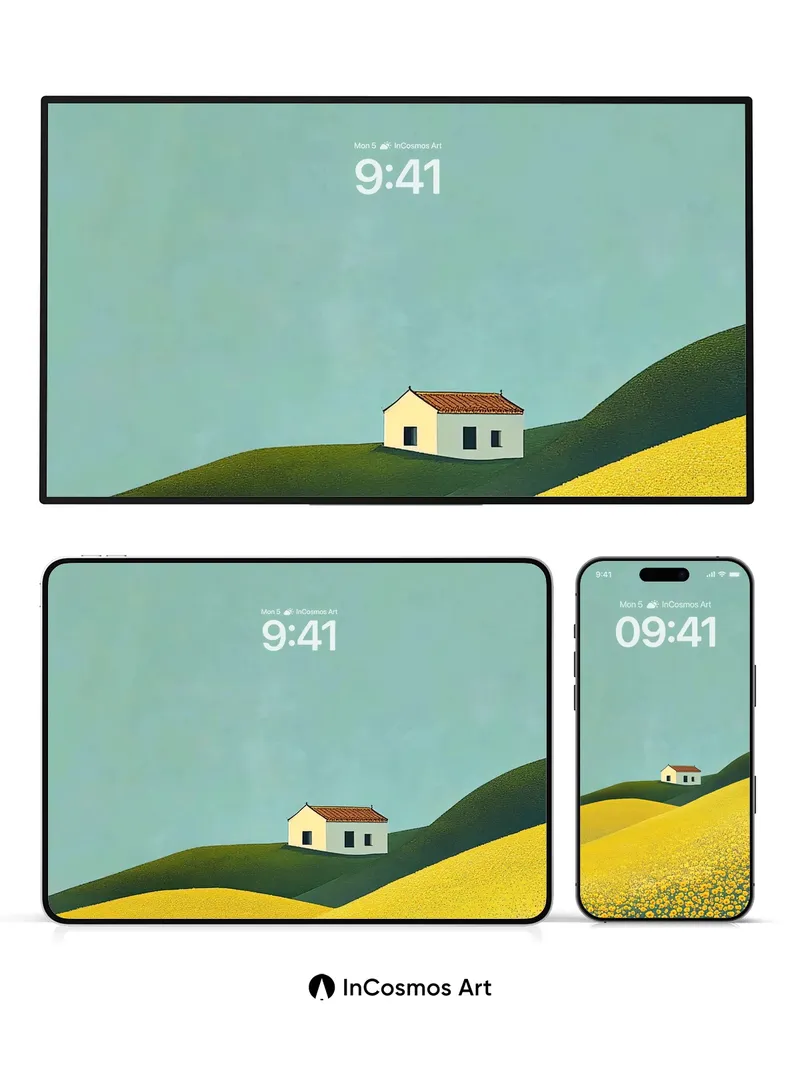 Serenity Hillside Wallpaper with Sunlit Fields