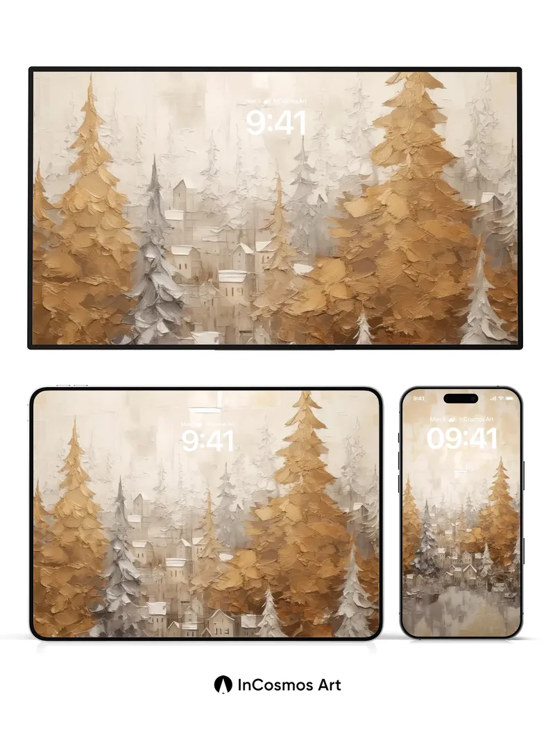 Whispering Pines Wallpaper with Frost-Laced Reflections