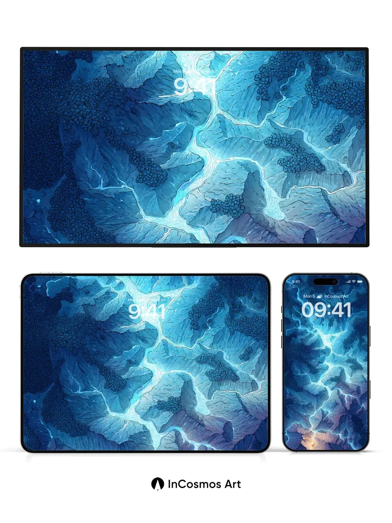 Luminous River Wallpaper with Frozen Veins