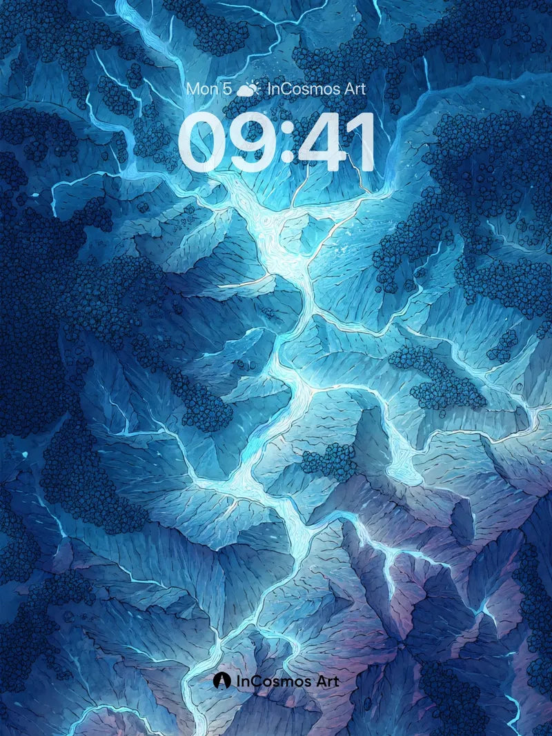 Luminous River Wallpaper with Frozen Veins