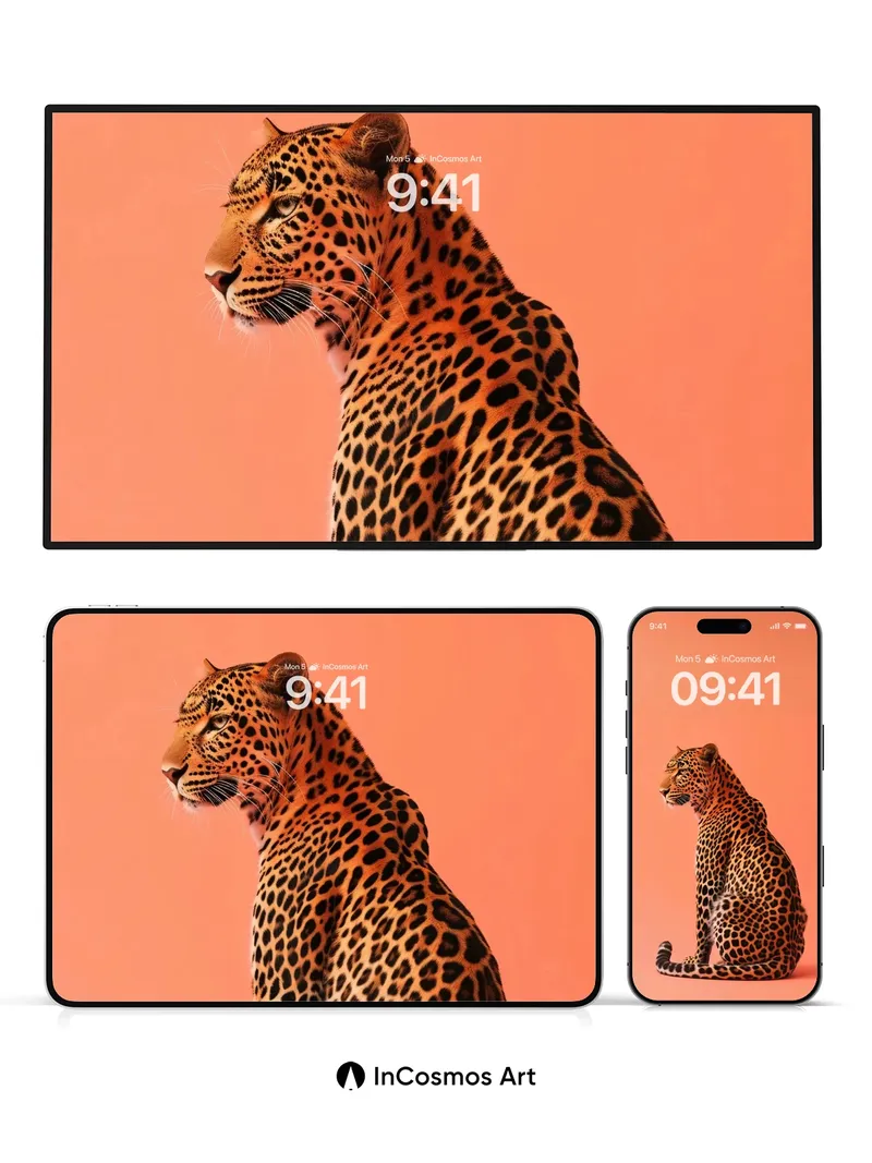 Coral Stillness Leopard Wallpaper with Golden Hush