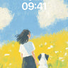 Serenity Field Wallpaper with Canine Companion wallpaper for iPhone, iPad & Mac