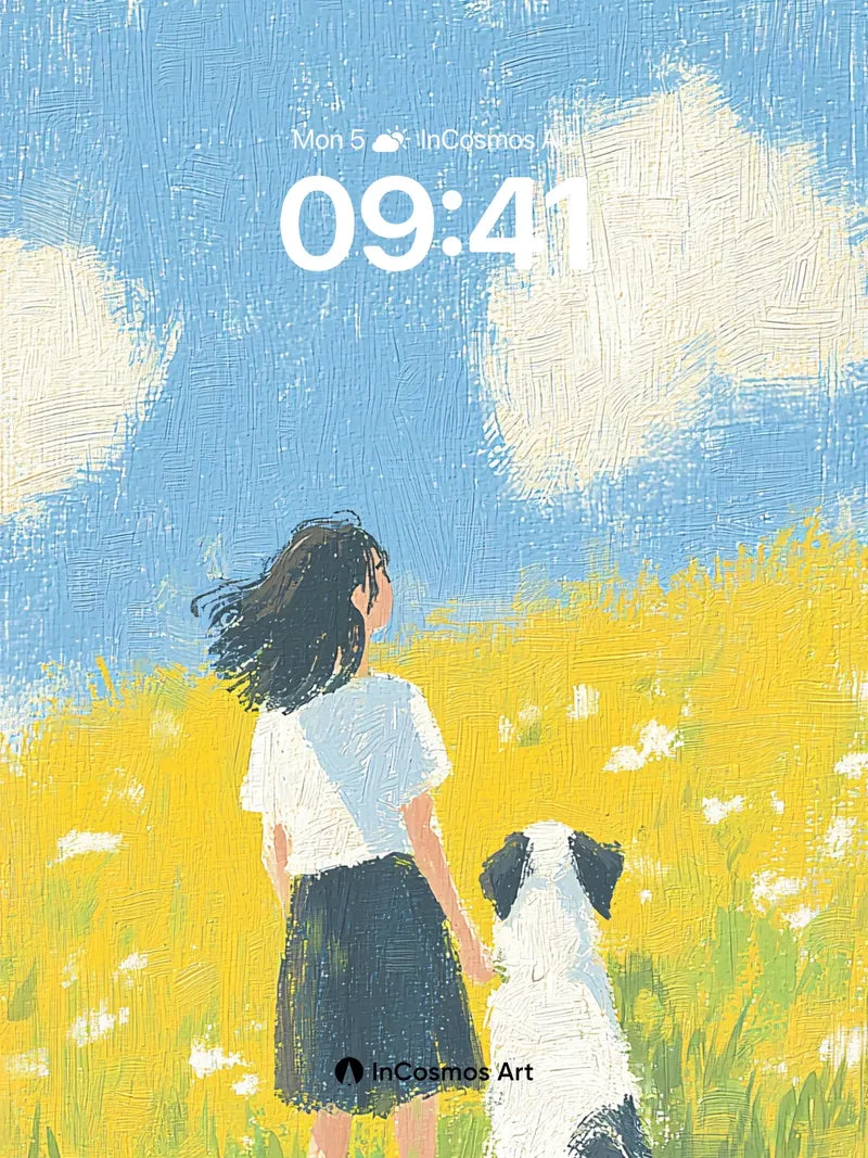 Serenity Field Wallpaper with Canine Companion wallpaper for iPhone, iPad & Mac