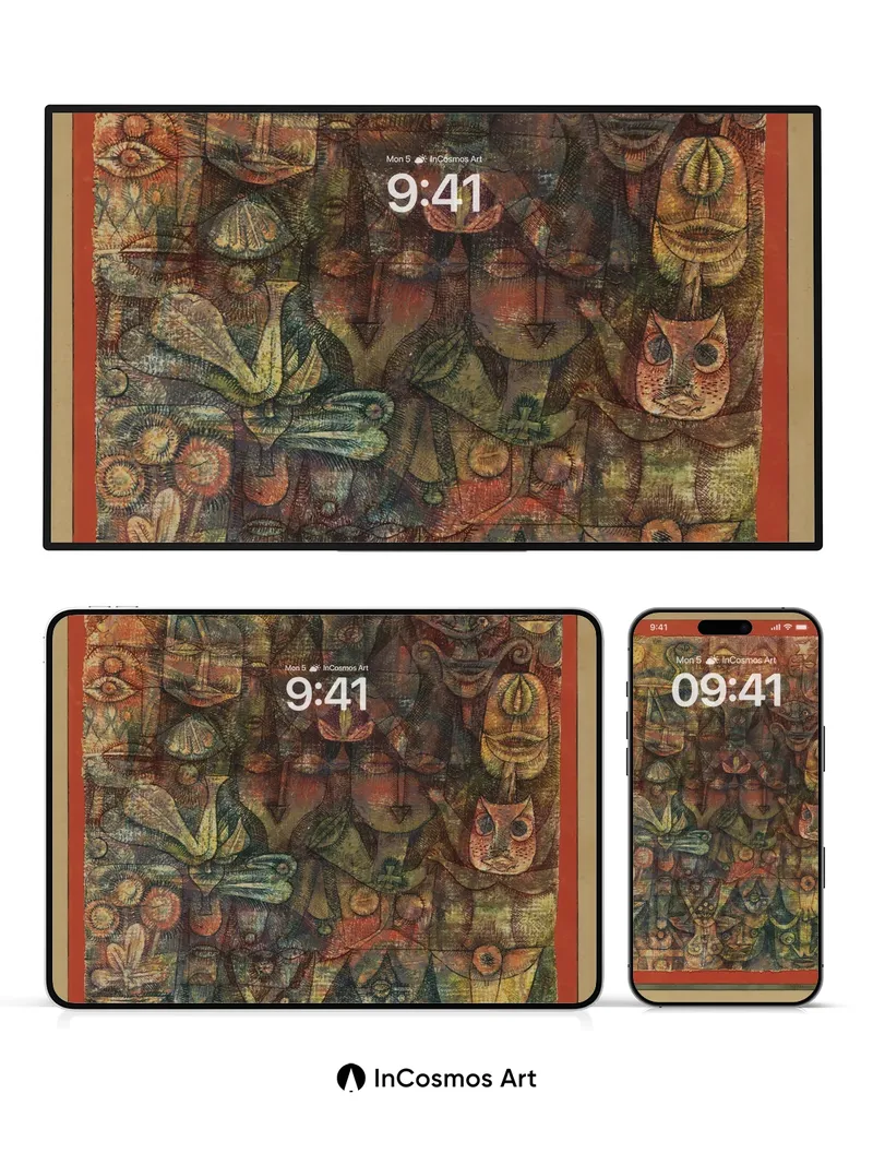 Whispering Masks Wallpaper with Ancient Rhythms
