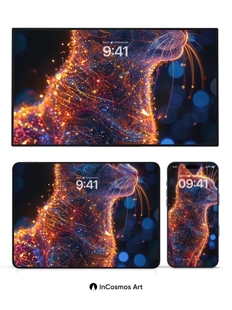 Cosmic Feline Wallpaper with Starlight Fur