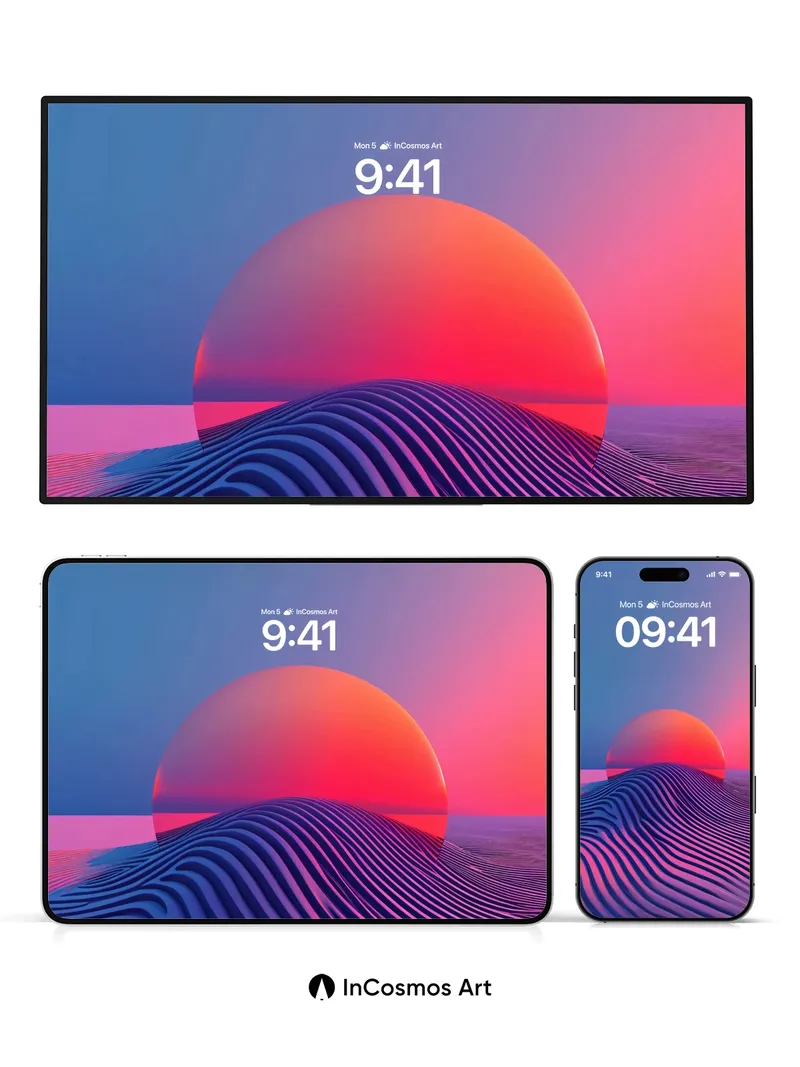 Surreal Horizon Wallpaper with Wave Lines