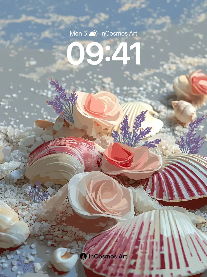 Serene Shell Garden Wallpaper with Lavender Whispers