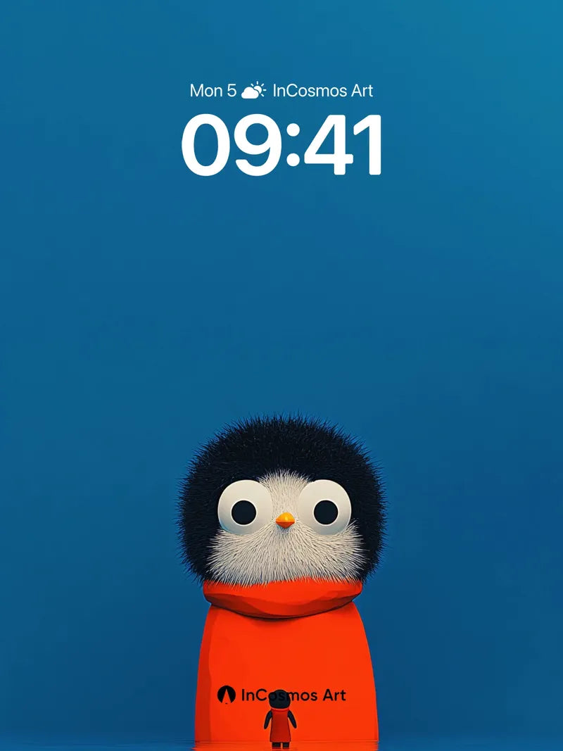 Serene Penguin Wallpaper with Mini Human Reflection